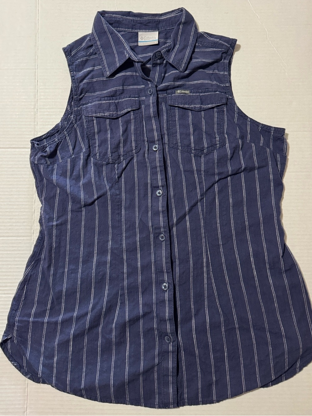 Columbia Navy Striped Sleeveless Button-Down Shirt 194